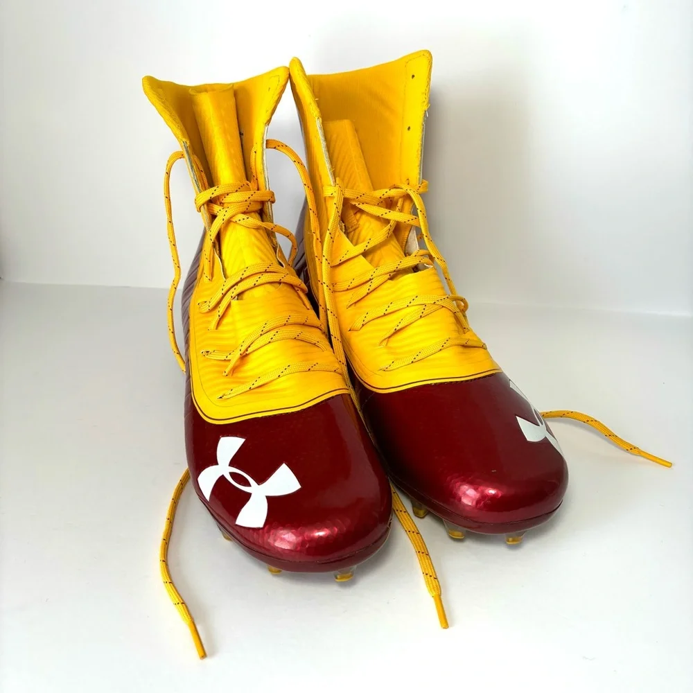 Under Armour Highlight MC Lineman Football Cleats Sz 15 High-Top Red Yellow NEW